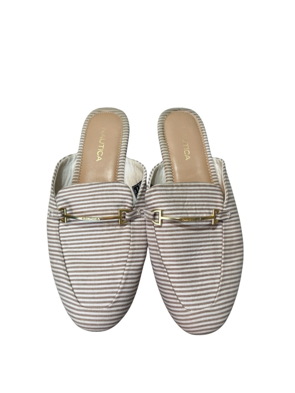 Nautica Labella Beige White Striped Sandals Gold Buckle Women’s Size 8